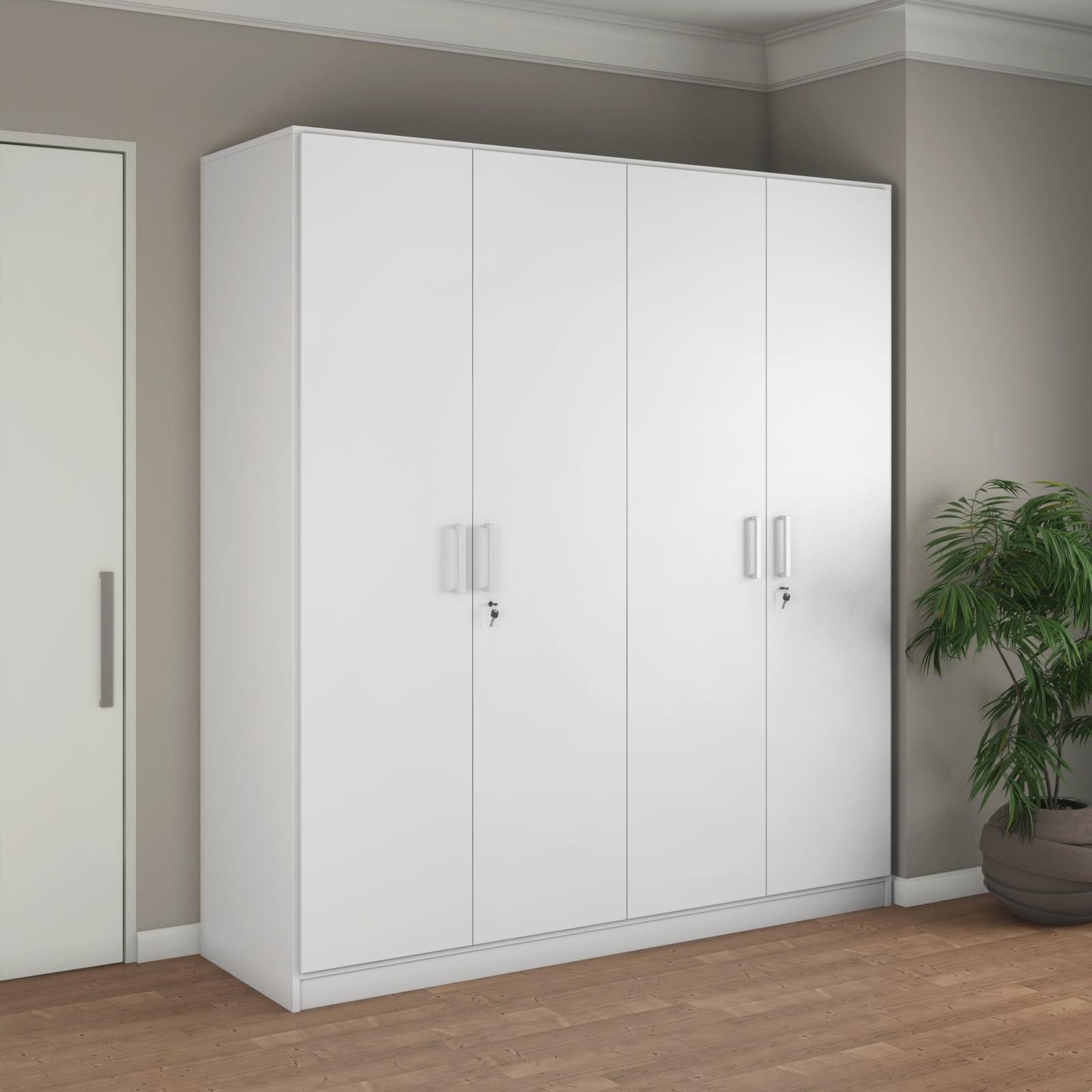 Max 4 Door Engineered Wood Wardrobe without Mirror (Frosty White ...