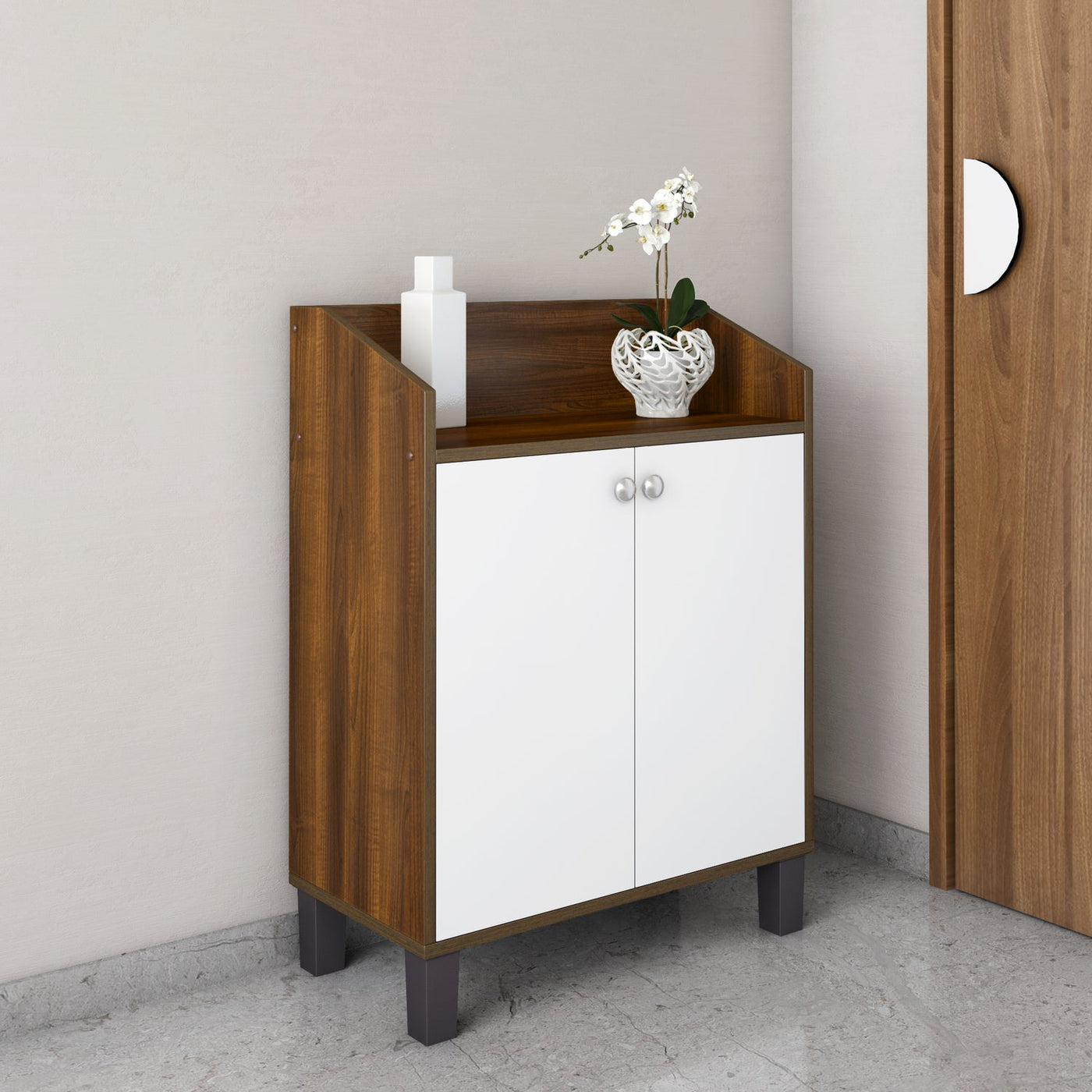 Nilkamal Aze Engineered Wood Shoe Cabinet (Walnut & White)