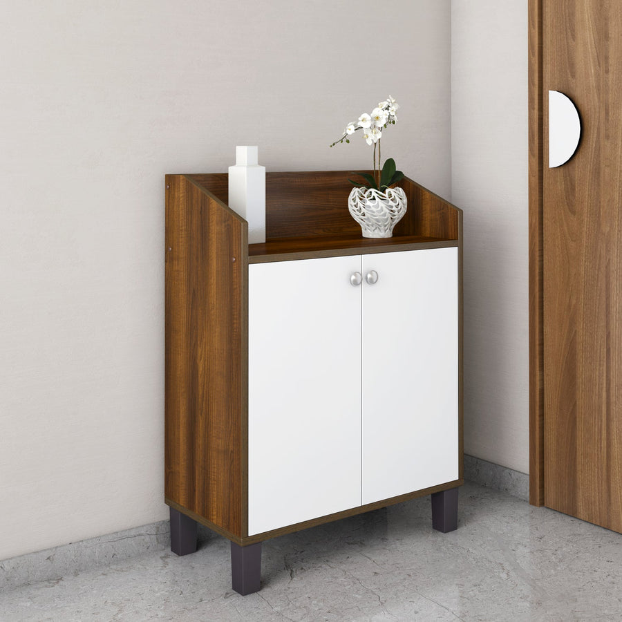 Nilkamal Aze Engineered Wood Shoe Cabinet (Walnut & White)