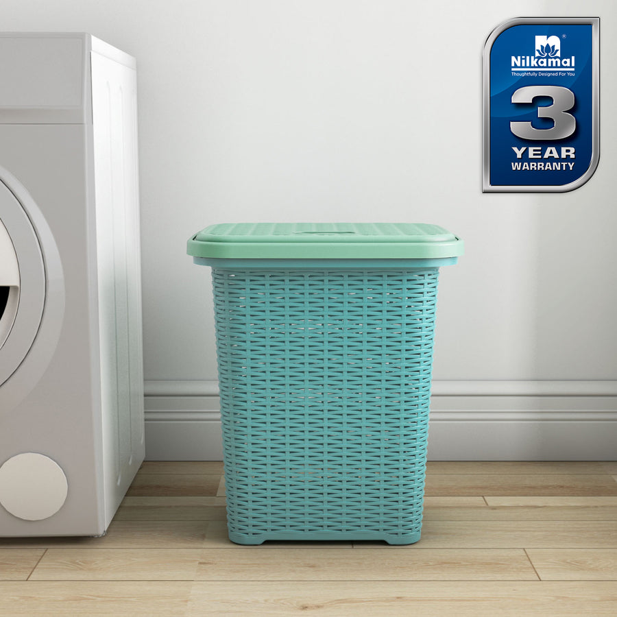 Nilkamal Elegance Laundry Basket 50 Litre with Lid (Sapphire Blue & Sea Blue)