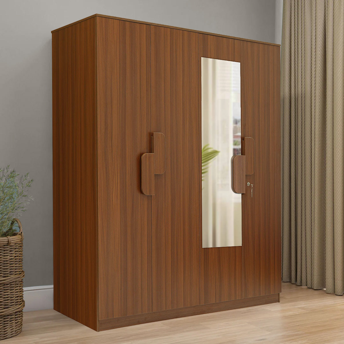 Nilkamal Calipso 4 Door Wardrobe With Mirror (Classic Plank Walnut)