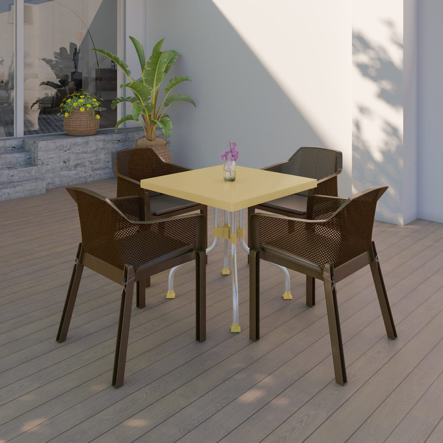 Nilkamal Orchid 1 + 4 Chair Plastic Dining Set (Beige & Season Rust Brown)