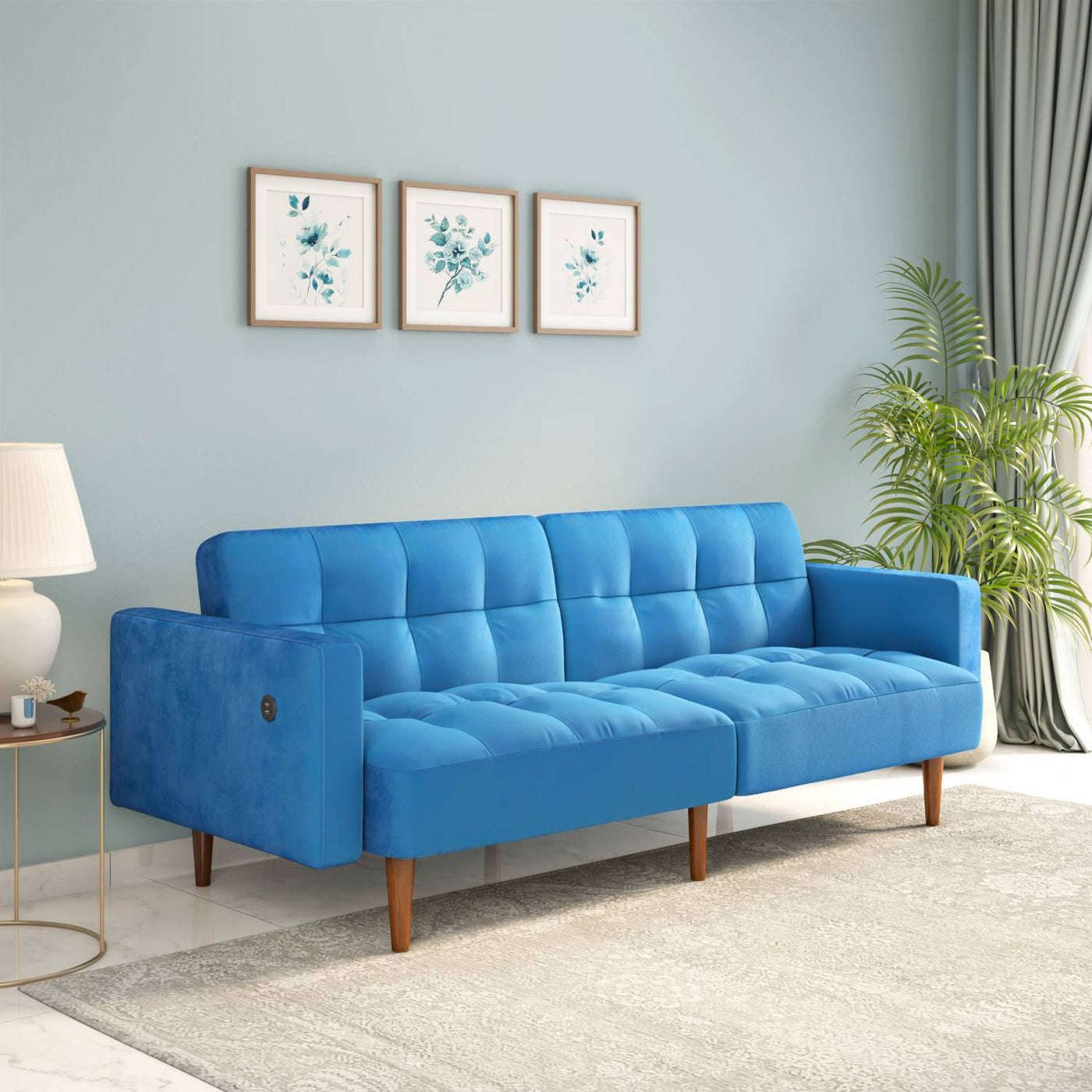 Nilkamal Denzel Futon Sofa Cum Bed (Blue)