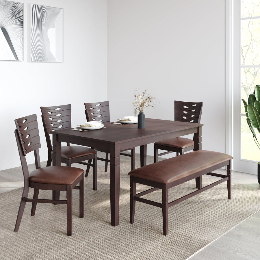 Nilkamal Fern 6 Seater Dining Set With Bench (Erin Brown)