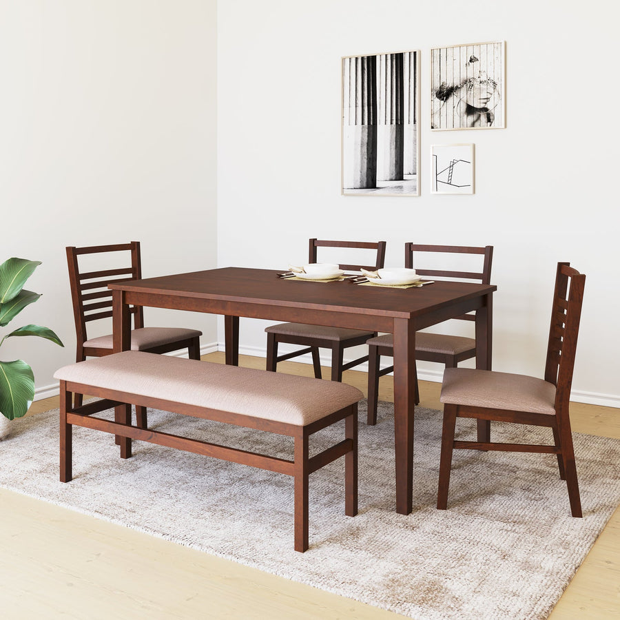 Nilkamal Gem 6 Seater Dining Set With Bench (Cappuccino)