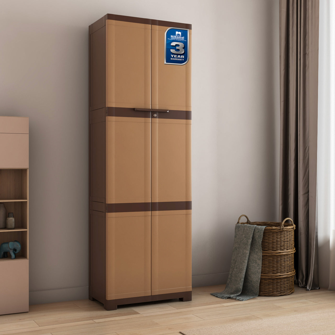 Nilkamal Freedom Mini Medium (FML) Plastic Cabinet for Storage (Sandy & Dark Brown)