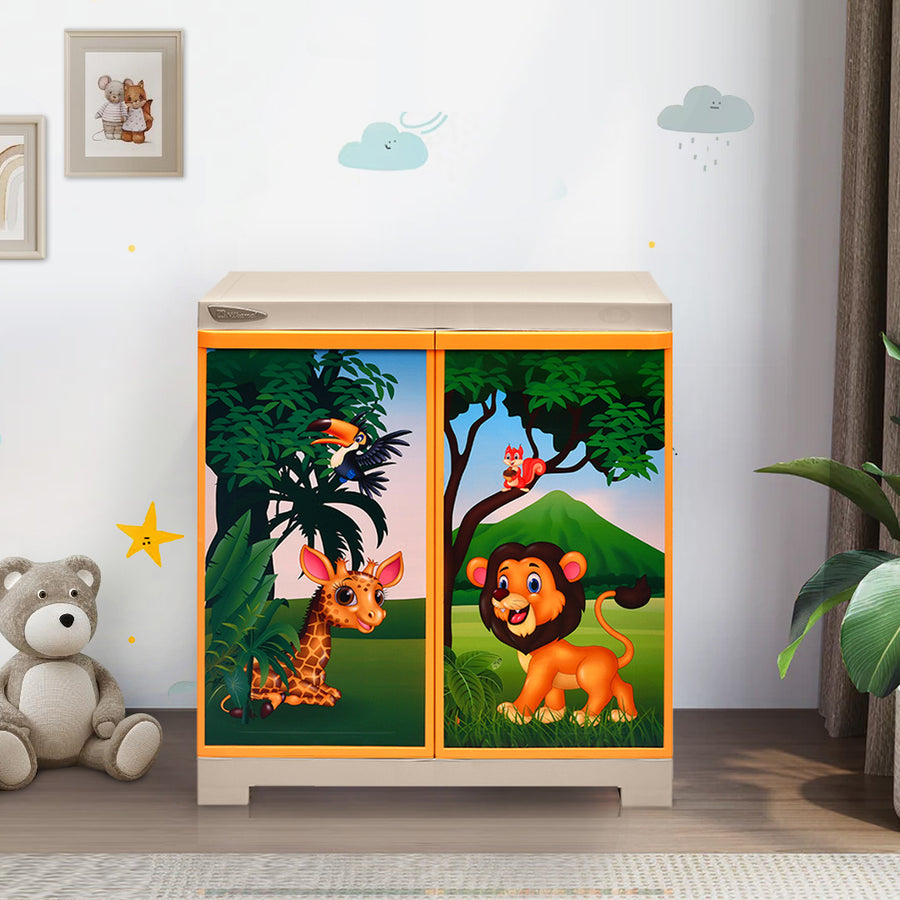 Nilkamal Freedom Mini (FMSJ) Jungle Theme Kids Plastic Storage Cabinet (Beach/Pastel Orange)