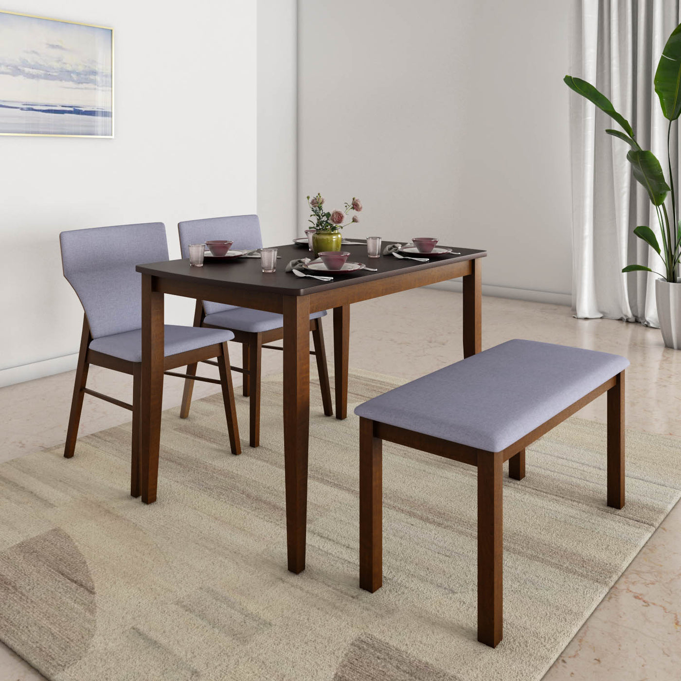 Nilkamal Kylo 1+2+ Bench Dining Set (Rio Brown)