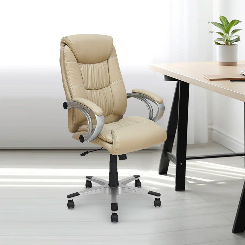 Cream leather 2025 office chair