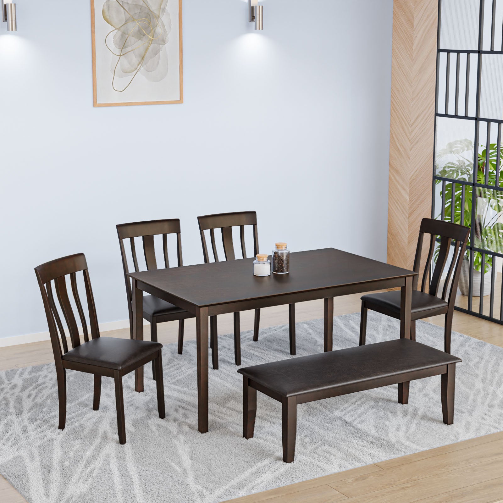 Nilkamal Magnito 6 Seater Dining Set with Bench Brown Nilkamal