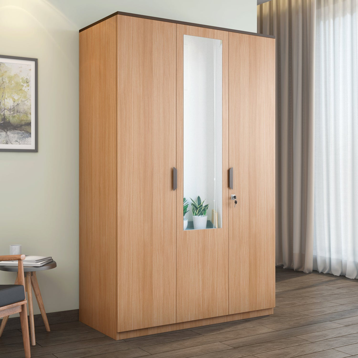 Nilkamal Milford 3 Door Wardrobe With Mirror (Urban Teak)