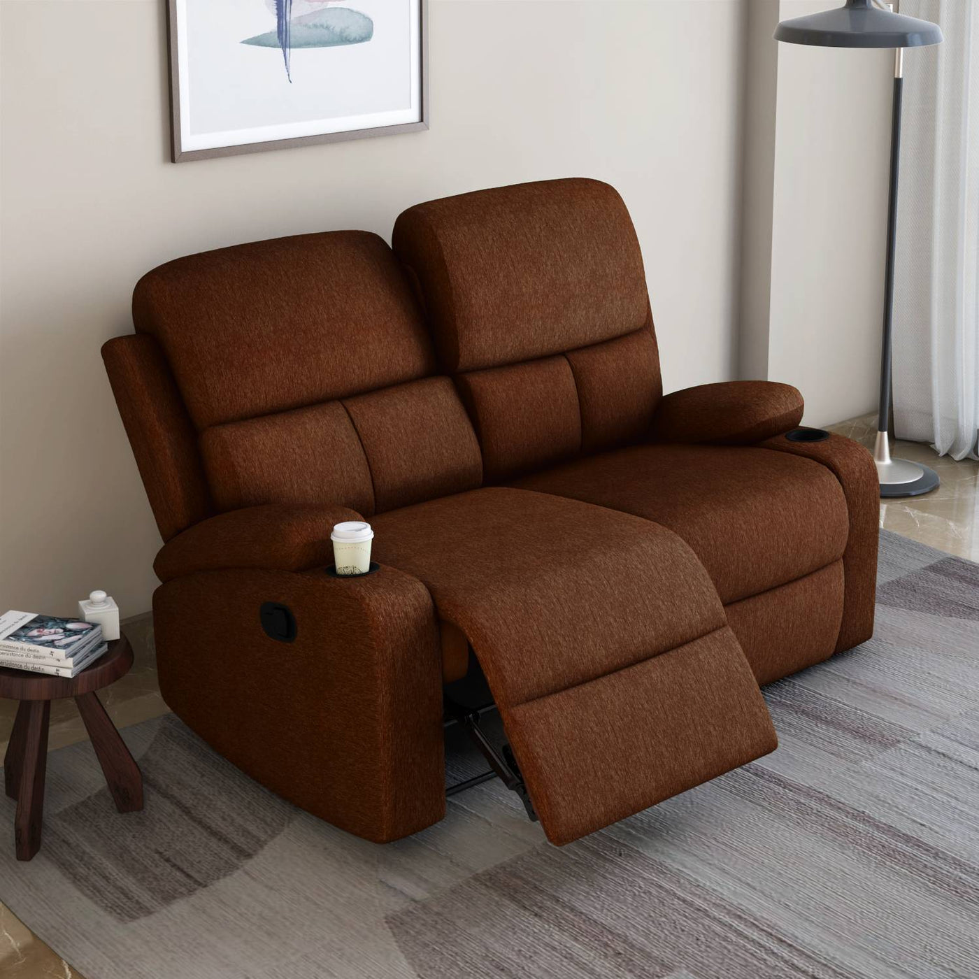 Nilkamal Matt 2 Seater Recliner Sofa with Cup Holder (Cocoa)