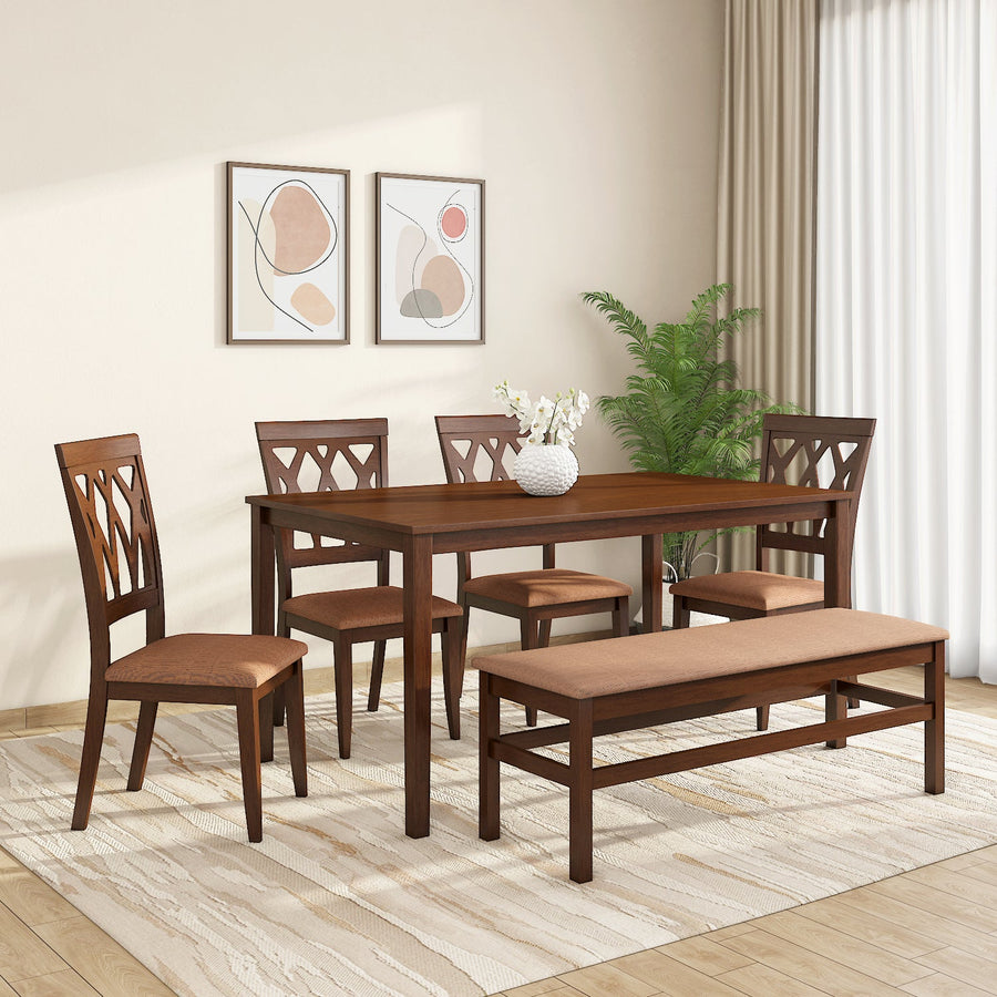 Nilkamal Peak 6 Seater Dining Set With Bench (Cappuccino)