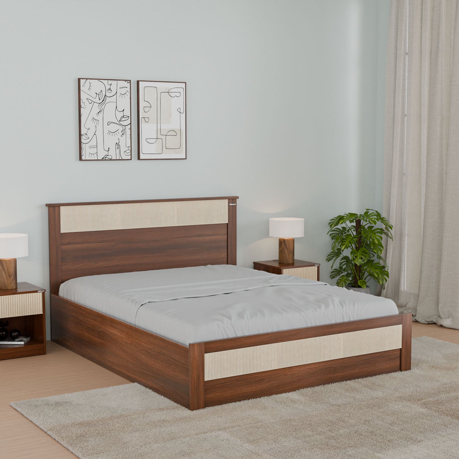 Buy Nilkamal Rova King Bed with Semi Hydraulic Storage Walnut Online