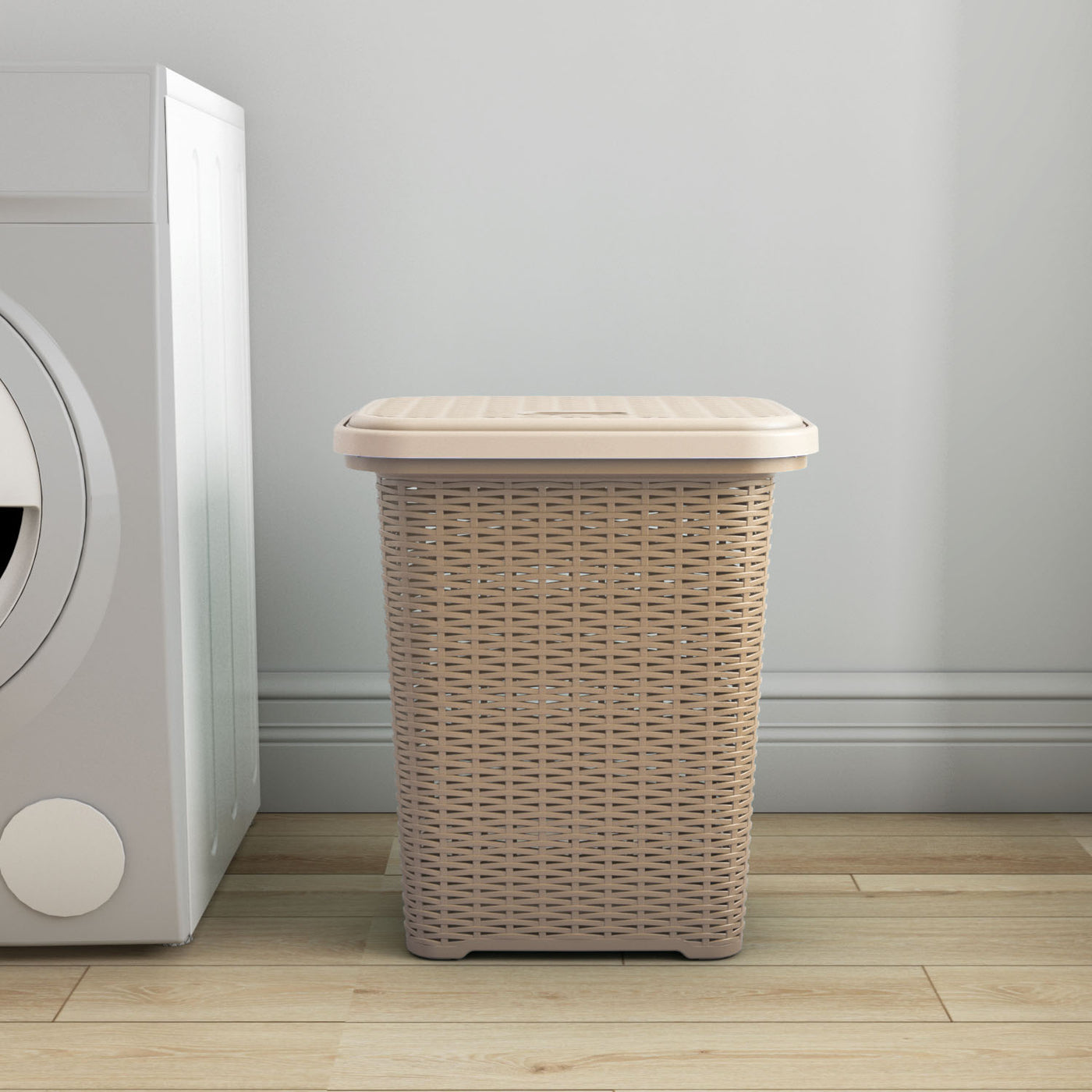 Nilkamal Elegance Laundry Basket 50 Litre with Lid (Sandy Brown & Marble Cream)