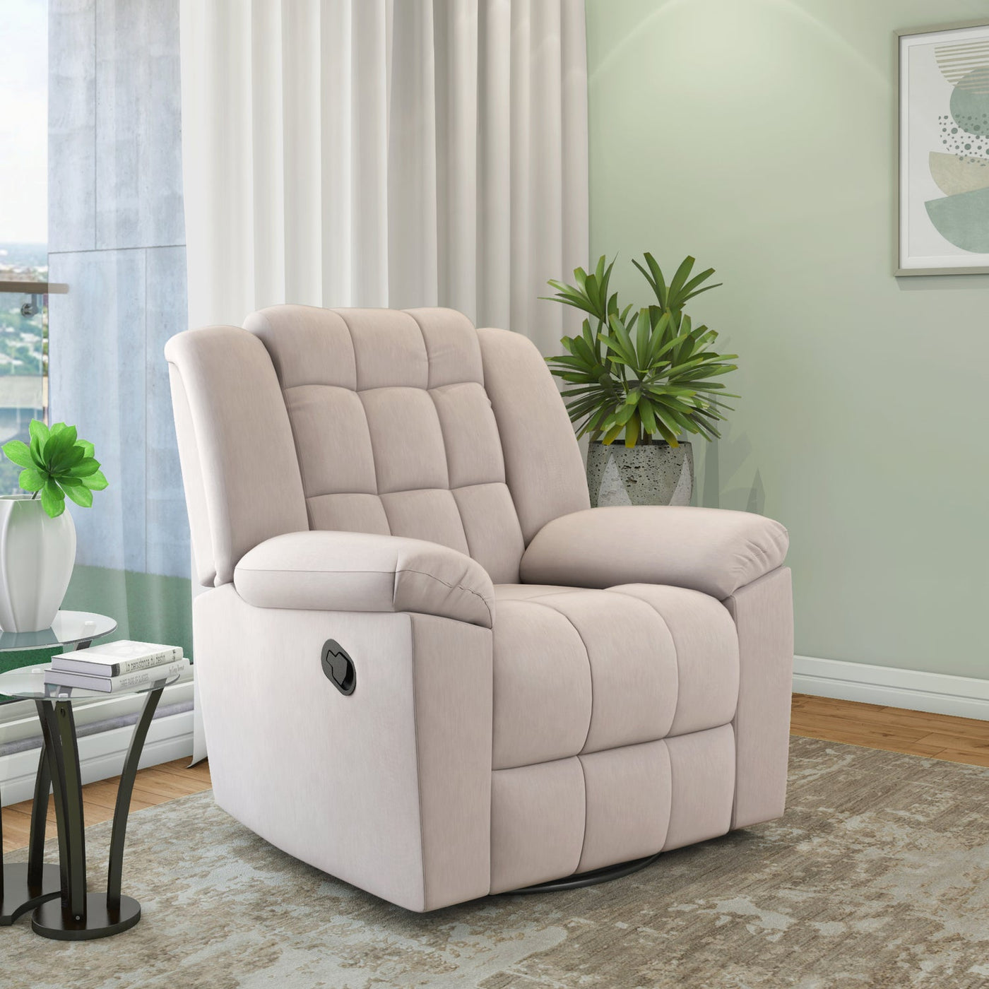 Nilkamal Vivo 1 Seater Fabric Manual Rocker & Swivel Recliner (Beige)