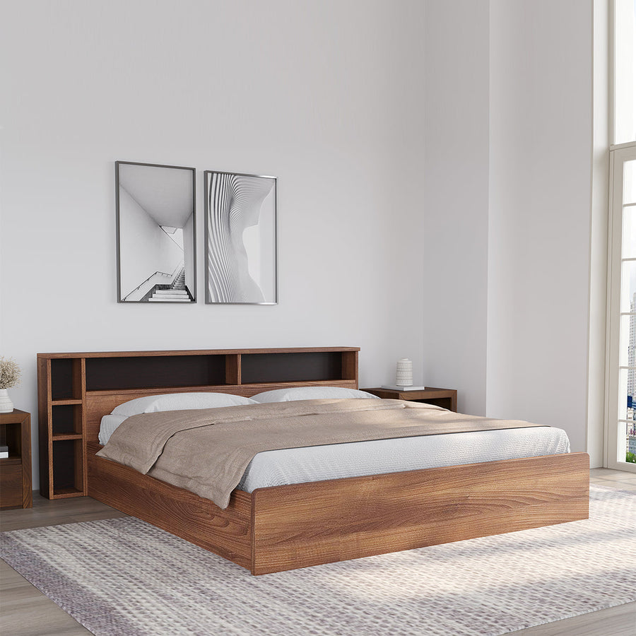 Nilkamal Torrie Queen Bed With Headboard & Box Storage (Classic Walnut)