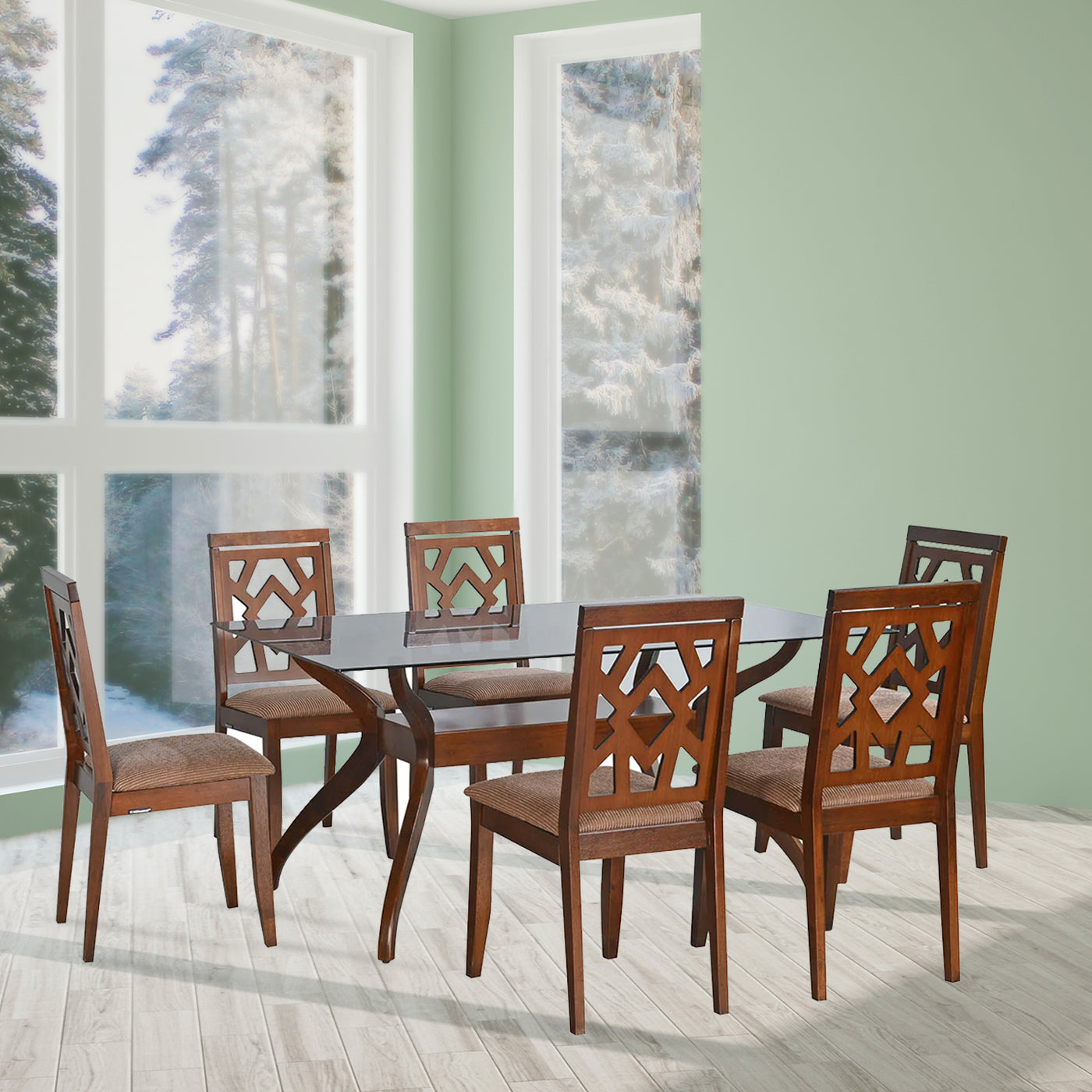 Nilkamal Lopez 6 Seater Dining Set (Walnut)