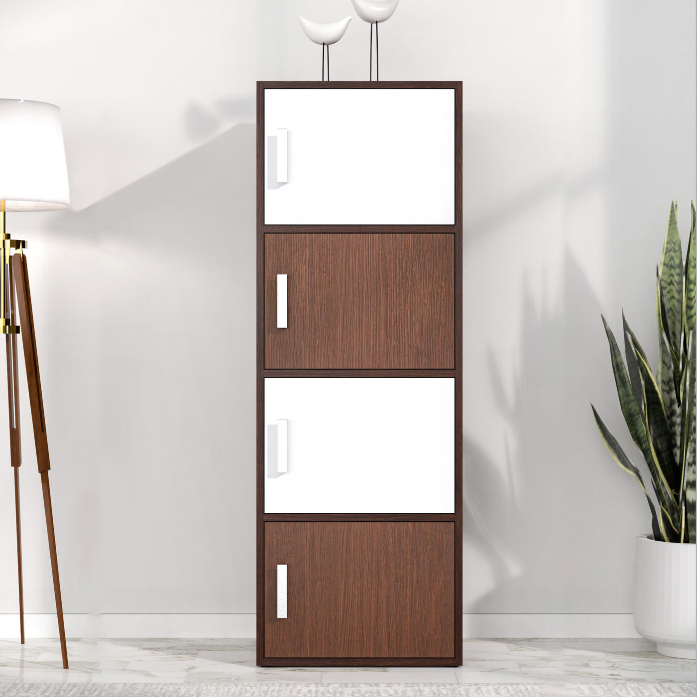 Nilkamal Sear 4 Tier Storage Cabinet (Urban Walnut / Oak White)